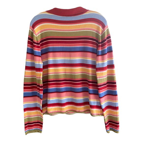 TALBOTS XL Striped V-Neck Polo Long Sleeve T-Shirt Multicolor Preppy Academia - Picture 8 of 8